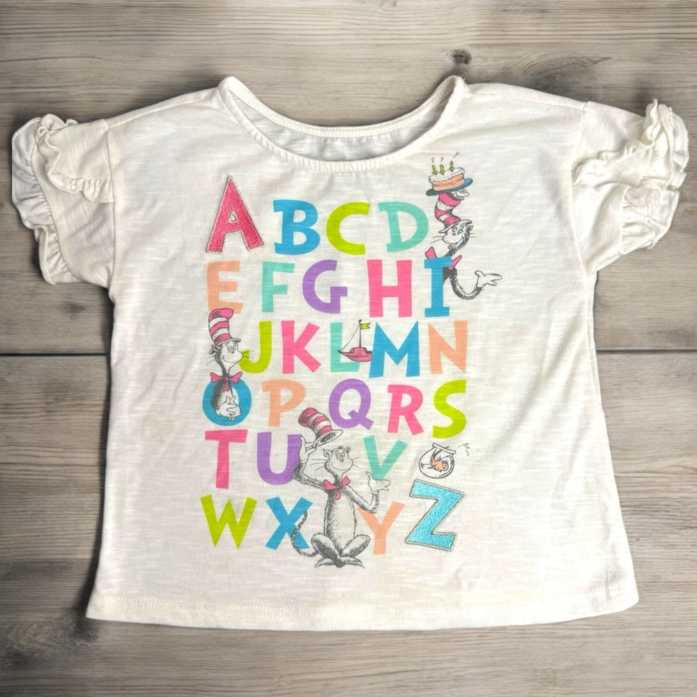 Dr Suess Toddler Girl 4T Cat in the Hat Alphabet Shirt with Ruffle Sleeves